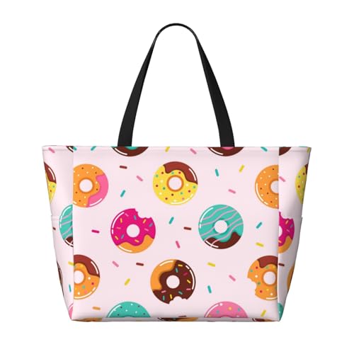 Donut Print Large Beach Tote Bag for Women Extra Large Capacity Sandproof Waterproof Pool Bag Suitable for Swimming Pool Gym Groceries Travel2