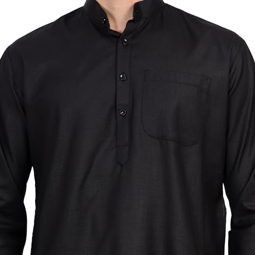 Image of Men's Cotton Blend Blend Knee Length Solid Color Style Stright Long Mandrin Collor Ethnic Casual Wear Kurta Only