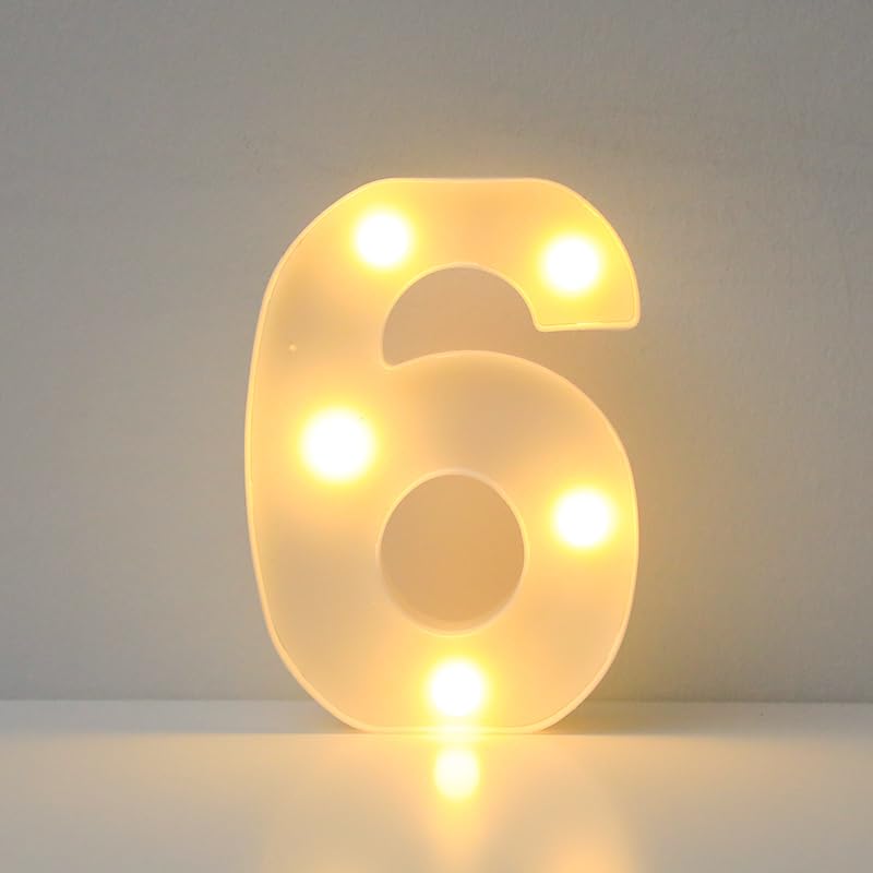 JYB Hopefuture LED Zahlen 3D Lampe Beleuchtete Ziffern, Dekorations Zahlen Nachtlicht Lampe 0 1 2 3 4 5 6 7 8 9, für Hochzeit, Geburtstag, Party, Weihnachtslampe (6)
