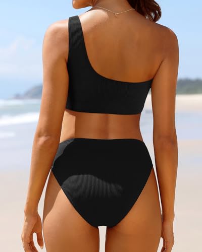 Tempt Me Women Two Piece Swimsuits Ribbed One Shoulder Bikini Sets Mid Waist Bathing Suit2