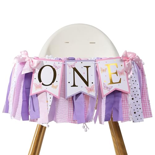 Décorations de fête d'anniversaire : guirlande papillon violet 1er chaise haute