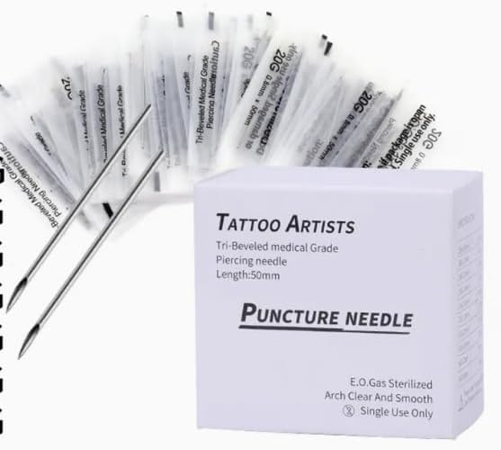 14G Body Piercing Needles (1.6mm x 50mm) – Stainless Steel Sterile Hollow Tattoo Piercing Needles for Professional Body Art | Multi Size Options 10G–14G | 10pcs Pack