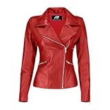 Jild Women's Asymmetrical Zip-Up Real Lambskin Leather Motorcycle Jacket - Casual Fashion Moto Biker Leather Jacket Women (BW-Red-XL)