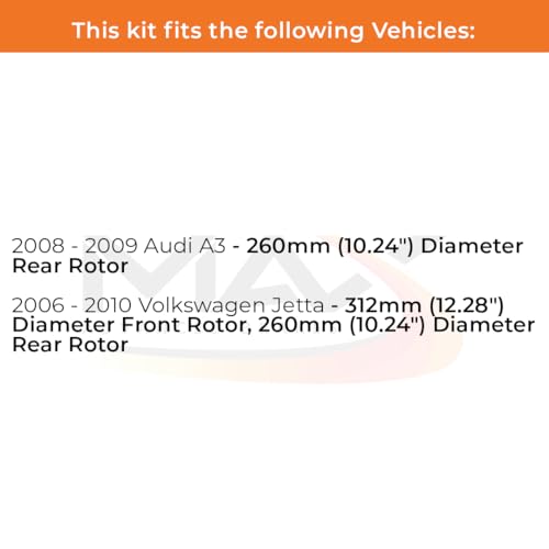 Image of Max Advanced Brakes Front & Rear Brake Kit Compatible With 2006-2009 2010 VW Jetta w / 12.28 inch Front 10.24 inch Rear Rotor Replacement Premium OE Disc Brake Rotors and Ceramic Brake Pads