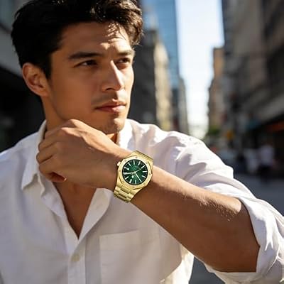 SAPPHERO Men's Watch Octagonal Stainless Steel 50M Waterproof Luminous Wristwatch Luxury Analog Quartz Watch for Men with Date Elegant Mens