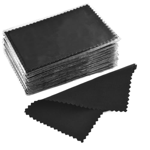 XPJYUA Limpia Plata 50 Uds. Paño de Limpieza for pulir Plata, paño de Limpieza Suave for Collares, Anillos, Herramientas de Limpieza de joyería(Color:10x6.3 Black)