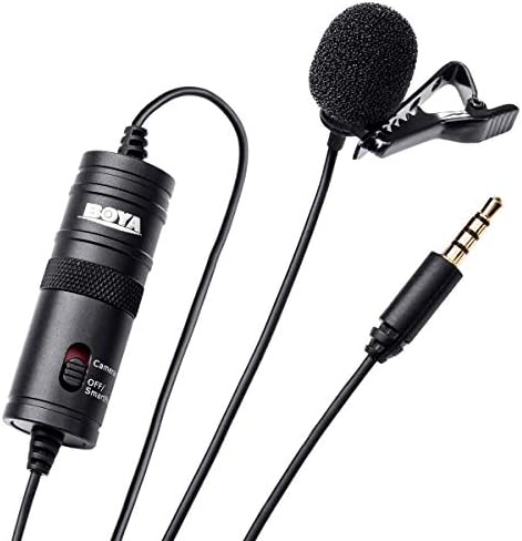 Boya ByM1 Auxiliary Omnidirectional Lavalier Condenser Microphone with 20ft Audio Cable (Black)