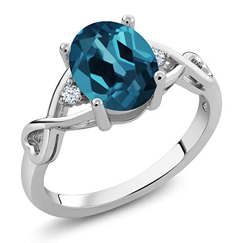 Gem Stone King 1.89 Cttw London Blue Topaz Engagement Ring For Women | 925 Sterling Silver | Oval 9X7MM | Gemstone Birthstone | Available In Size 5, 6, 7, 8, 9