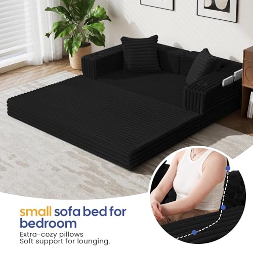 Image of COMAX Futon Sofa Bed, 4‑in‑1 Convertible Sofa Bed, Folding Boneless Couches | Boneless Couch for living room, Fold Out Small Foldable Loveseat Floor Sleeper Mattress Lounge Space‑Saving, Jet Black