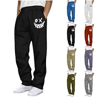 Sweatpants for Men Warm Fleece Lined Pants Wide Leg Lounge Sweatpants Funny Graphic Winter Sweat Pants with Pockets Black