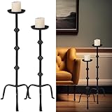 Mumufy 2 Pcs 32 Inch 27 Inch Metal Candlestick Floor Pillar Candleholder Elegant Tall Candleholder Metal Candelabra Candlesticks Holder for Formal Events Wedding Church Holiday Decor (Black)