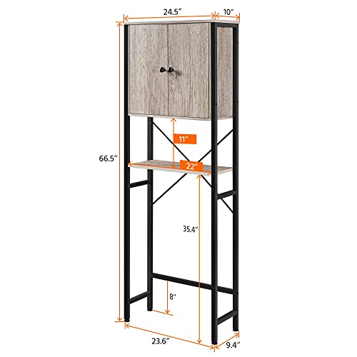 Yaheetech Over The Toilet Storage Cabinet With Door & Adjustable Shelf, Bathroom Storage Cabinet Freestanding Bathroom Organizer Toilet Rack, Metal Frame, Stable, Gray #TOP1