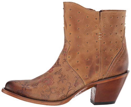 Lucchese Womens Harley Cowhide Studded Round Toe Dress Boots Ankle Mid Heel 2-3" - Beige - Size 8.5 B #TOP7
