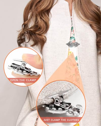 JELIEE 4 PCS Sweater Shawl Clips Dress Clip Cloak Clasp Shawl Clip Vintage Cardigan Clip Retro Cloak Brooches Silver Shawl Pins Back Cinch Rhinestone Shawl Shirt Cardigan Scarf Cinch Clips for Women3