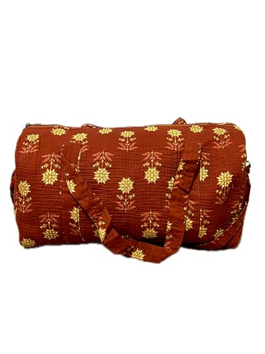 Bolso de Mano algodón Fabricado en India, Algodón Natural 100%, Múltiples Colores, Cierre de Cremallera (Teja Flores) Bolso de Mano algodón Fabricado en India, Algodón Natural 100%, Múltiples Colores, Cierre de Cremallera (Teja Flores)