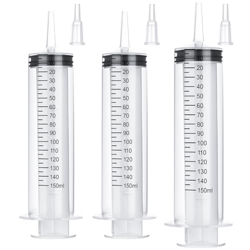 Image of 3 Pack 150mL Syringes for Liquid - Large Syringe with Tip Adapter for Liquids, Oil, Watering Plants, Refilling, Measuring