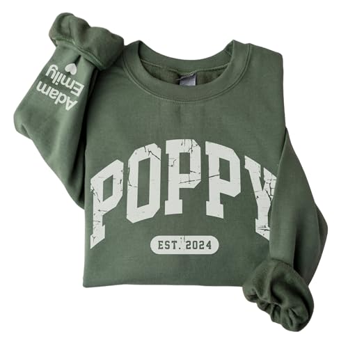Custom Poppy Sweatshirt With Grandkids Names On Sleeve, Poppy Christmas Tshirt, Poppy Crewneck, For Poppy 5