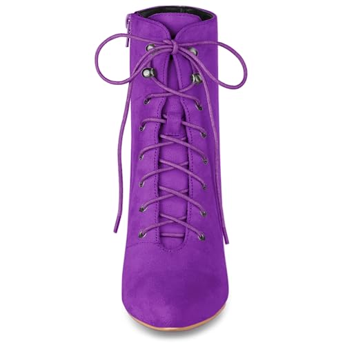 Allegra K Women's Pointy Toe Zip Lace Up Stiletto Heel Ankle Boots3