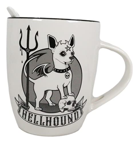Ebros Gift Wicca Gothic Alchemy Hellhound Devil Dog With Pentagram Trident And Skull Porcelain Mug And Spoon Set With Built In Spoon Rest Handle 13Oz Coffee Tea Drink Cup Mugs #TOP3