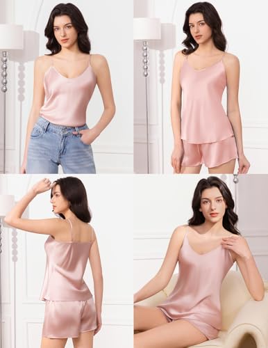 Image of THXSILK Silk Women's Pajama 2 Piece Set 6A+ Grade 100% Mulberry Silk Nightgown Soft Luxury V Neck Cami Shorts Sets Sleepwear