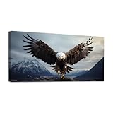 YONICA Wall Canvas Painting of Nature Animal, Eagle Wall Painting Art Decor Prints Picture of Flying Bald Eagle Printed on Canvas for Home Living Room Bedroom Office - 40 X 20 Inches