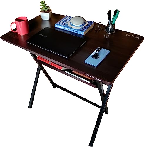Urbain Home Quebec Foldable Study Table with Bookshelf, Computer Table for Home & Office, Heavy Duty Foldable Work from Home Desk (Dark Rosewood) - Image 3