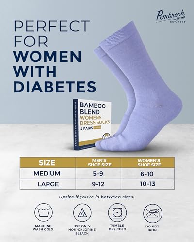 Pembrook Bamboo Viscose Dress Socks for Women - 4 Pairs Thin Crew Above Ankle Socks | Breathable | Light Blue, Blue, Purple, Pink
