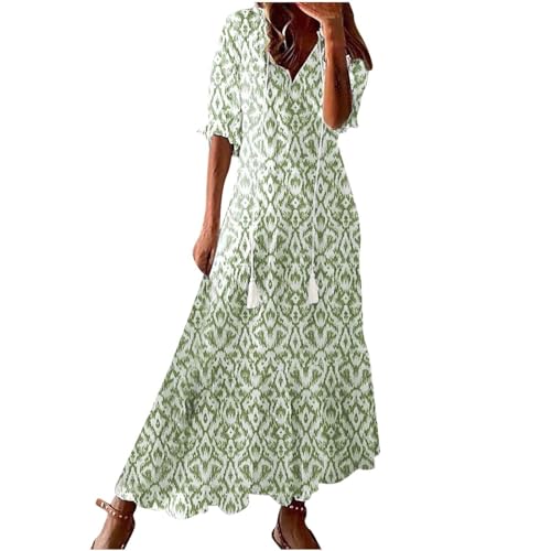 Rianclud Womens Maxi Dresses Casual Floral Print 3-4 Ruffle Sleeve Dress V Neck A Line Long Dress Boho Summer Beach Dresses