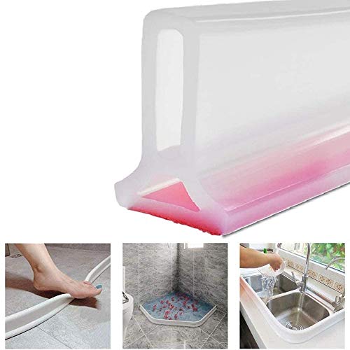 Preisvergleich Produktbild Zusammenklappbarer Duschschwellen-Wasserdamm, Dusche Bad Boden Dichtung Wasserdamm Duschschwelle Barriere-Wasserstopper, Flexibler Silikon-Wasserdurchflussstop (100cm / 39.4in,Transparent)