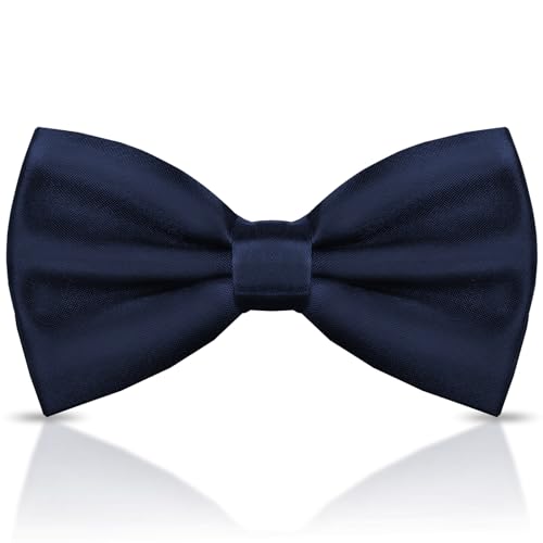 WOXVM Mens Bow Ties Solid Color Pre-Tied Bow Tie Satin Formal Tuxedo Bowtie Adjustable Neck Bowtie for Men Wedding Party (Navy Blue)