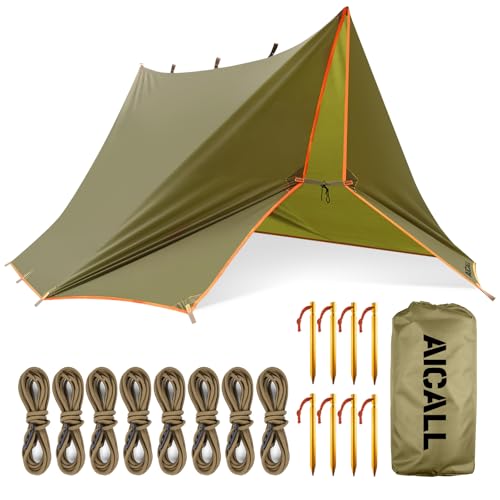 Waterproof Camping Tarp 10 x 10ft Survival Tent Backpacking Portable Tarp Multifunctional Anti-UV Shelter for Outdoor (Mud Green)