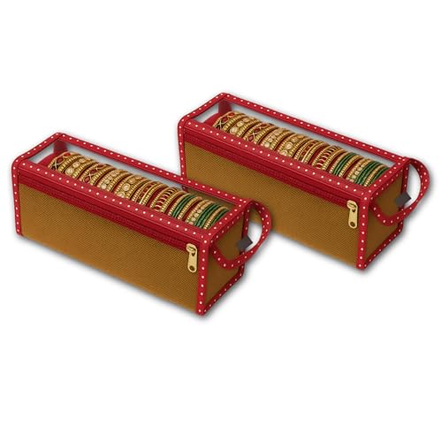 Image of Single Rod Bangle Box for Women | Removable Hardboard Chudi Organizer with Transparent Lid | Jewellery & Watch Storage Case for Home, Wedding & Travel | (Set of 2) (Maroon)