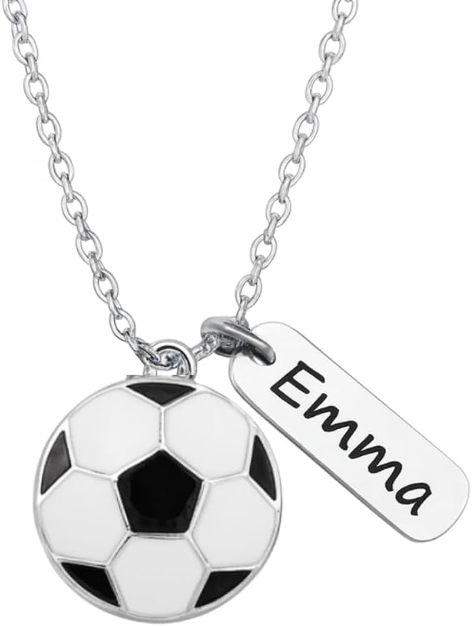 Personalized Engraved Soccer Necklace, Custom Soccer Charm Jewelry Gifts for Soccer Players, Teams & Coaches