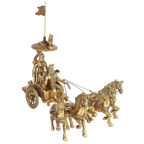 Image of Brass 4-Horse Rath Statue, Vastu Remedy for Success (9.5 Inch, 1.8 kg)