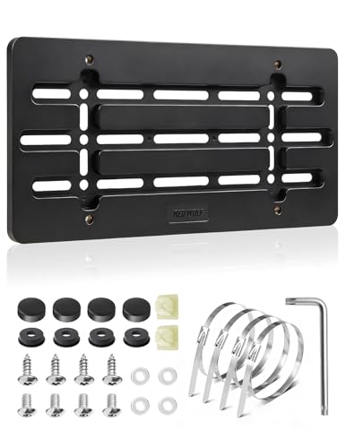 RED WOLF Front License Plate Bracket No Drill Front License Plate Holder Universal for Car Truck SUV Bumper Car Tag Frame Mounting Kit w/Anti Theft Stainless Steel Screw Wrench Bolt Cap 4 Brass Nuts