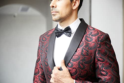 Mage Male Men's 2 Piece Floral Tuxedo Suit Paisley Shawl Lapel One Button Slim Fit Single Breasted Suit Jacket Pants Set Burgundy #TOP3