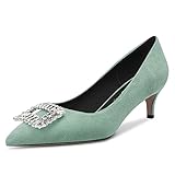 NobleOnly Women Kitten Mid Heel Pointed Toe Slip-on Pumps Rhinestone Crystal Glitter Wedding Party D
