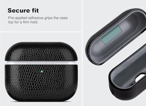 Image of Haobobro Handmade Case - for AirPods Pro 3 Case Cover - Selected Vegan Leather, Lizard Skin Texture, Drop Protective Hard Shell Cover for AirPods Pro 3rd Generation Earbuds - Black