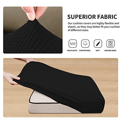 Image of Easy-Going Stretch 3 Pieces Couch Cushion Covers for Sectional Sofa L Shape | 2 Seater + 1 Chaise Lounge Left /Right L Sofa Seat slipcover Anti-Slip Sofa Cover Soft Black