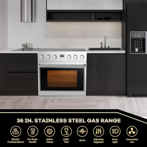 36" Electric Range Oven with 6 Heating Elements Cooktop, 6 Functions Convection Electric Oven, 6 Cu.Ft Capacity, Stainless Steel, Clock, Smooth Glass Top