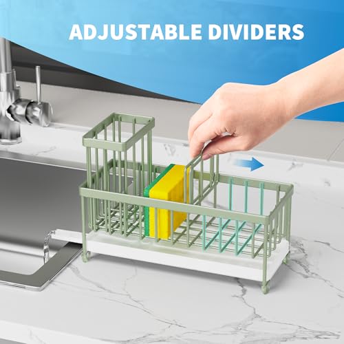 Cisily 2-in-1 Soap Dispenser & Sponge Holder, Modern, Minimalist Sage Green Dish Rack for Kitchen Sink