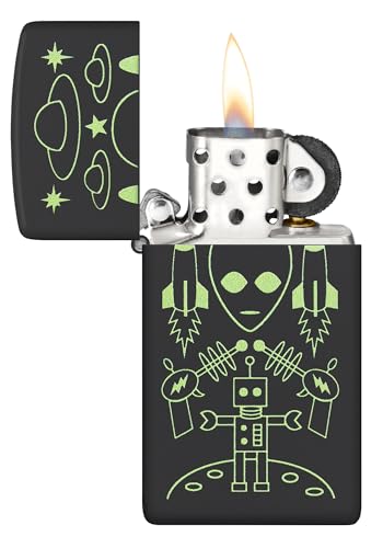 Image of Zippo Alien Invasion Design Slim Black Matte Windproof Pocket Fuel Refillable Lighter, BIS Certified