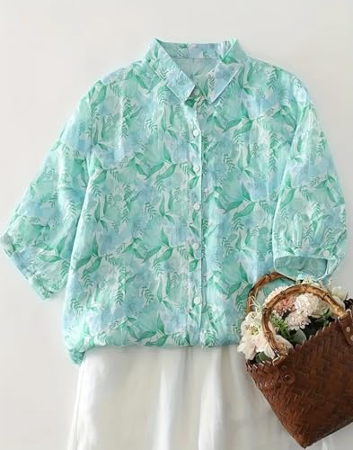 Image of Gufrina Women's Casual Button-Down Shirt with Multicolor Floral Print & Half Sleeves, Collar Neck
