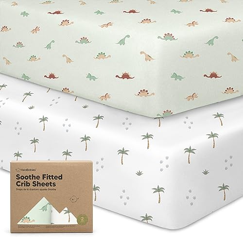 Image of KeaBabies 2-Pack Organic Crib Sheets for Boys, Girls - 52x28 Fitted Crib Mattress Sheet Neutral, Breathable Jersey Cotton Cover for Baby Bed, Toddler Mattress, Soft & Cute Prints (Roarsome)