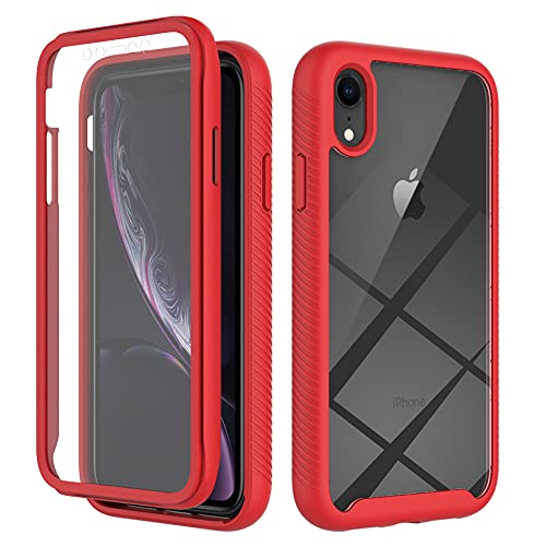 Knoowcase for iPhone XR Case Built-in Screen Protector iPhone XR Phone Case Shockproof Bumper Clear Rugged Hard Shell Full Body Protection Silicone Rubber Stylish Cover,Red