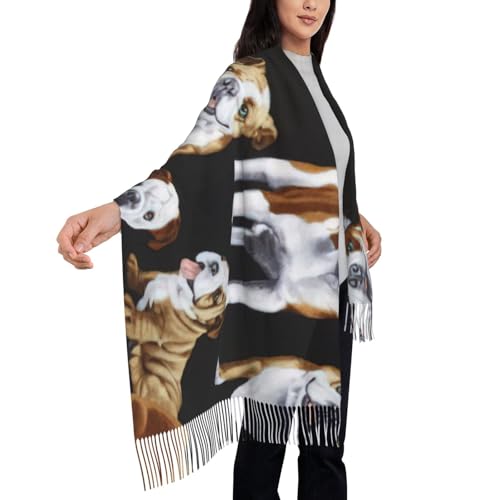 English Bulldogs Print Winter Scarf for Women Shawl Cashmere Feel Tassel Fashions Large Shawl wraps4