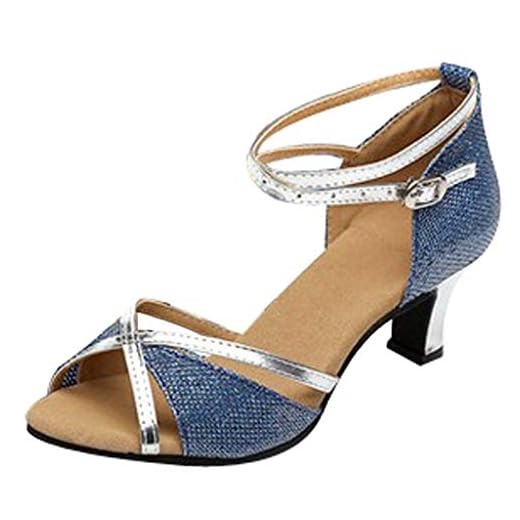 Zapatos De Baile De Salón, Comodidad De Tacones Altos Zapatos De Baile Bals De Caminar Deportivo De Punta Abierta Sala Zapatos De Baile Latino para Mujer Sala Sala Salsa Sandalias, azul, 40 EU