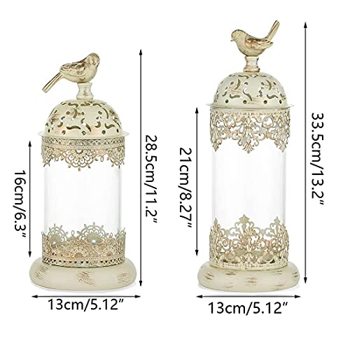 Romadedi Candle Holders Moroccan Decorative Lantern - Tabletop Decorative Accent Candle Holder For Pillar Set Of 2 For Home Living Room Mantel Patio Coffee Table Centerpiece Decor, Distressed Ivory #TOP3