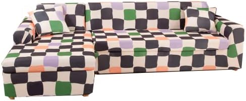 Mingfuxin L-Shaped Sofa Slipcovers, 2PCS Jacquard Polyester Fabric Stretch Sofa Covers Furniture Protectors + 2 Pillow Covers for L Shape Sectional Sofa Couch (L-Shaped 3+3 Seats, Printed#06)