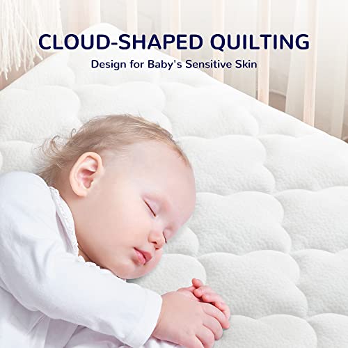 Sleep Zone Waterproof Crib Mattress Protector Pad - Quilted, Fitted Baby Mattress Cover 28"X52" - Soft Breathable Toddler Mattress Pad Noiseless Infant Bed Topper - Deep Pocket 14" #TOP1